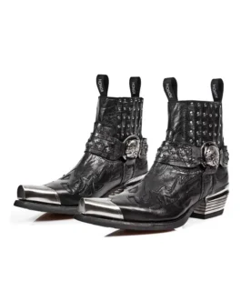 Damenstiefel mit metallischem Besatz und spitzer Zehenpartie, hohes Plateau, klobiger Absatz, schwarze Modestiefel, Schnürung, Nieten, neue Chelsea-Stiefel