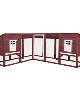Kaninchenstall mit Freilauf – Massivholz Tanne, Mocca/Weiß